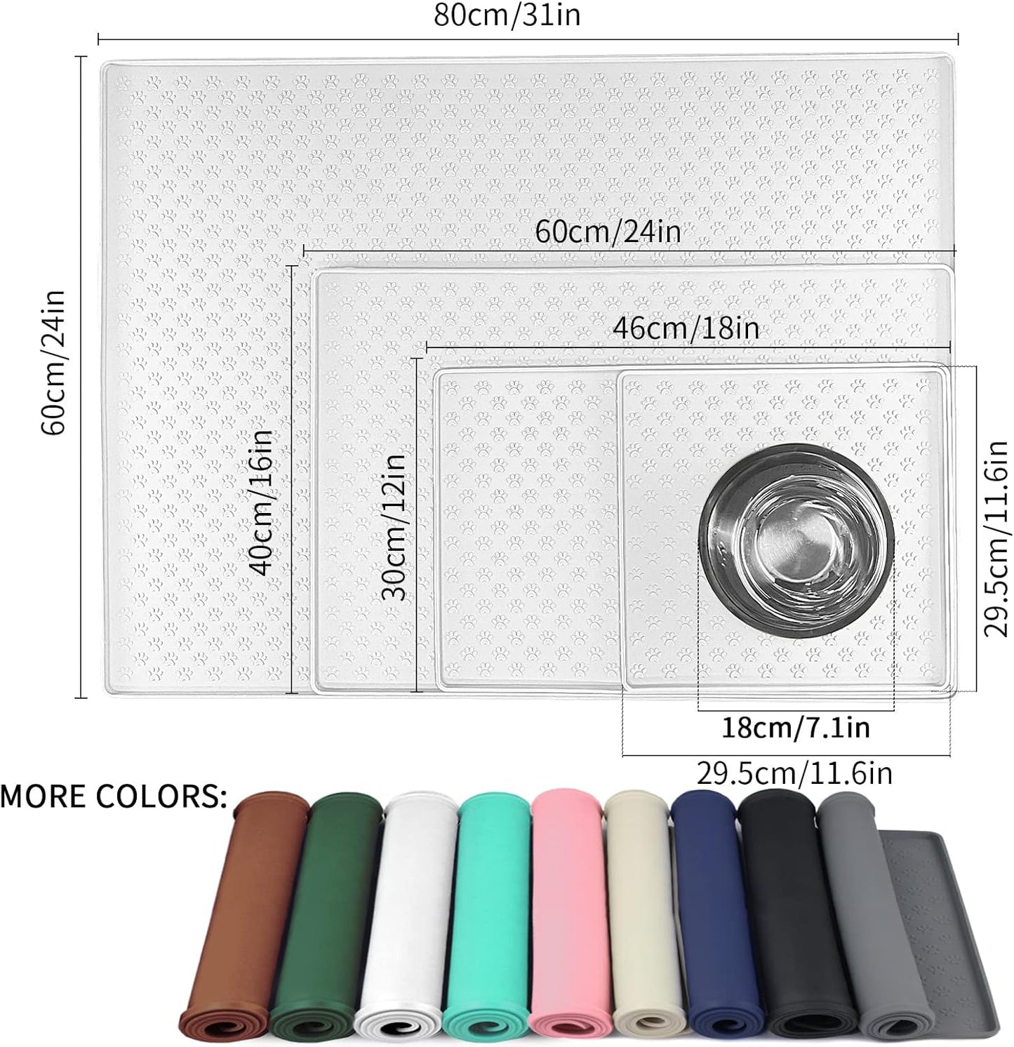 Ptlom Pet Placemat for Dog and Cat, Mat for Prevent Food and Water Overflow, Suitable for Small, Medium and Big Pet, 18" 12", Grey, Silicone