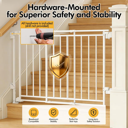 Baby Gate for Stairs & Doorways - Fits Openings 26 to 43 Inches Wide (Must Drill to Install) | 29" Extra Tall with No Bottom Bar | One-Handed Auto-Close Walk-Thru Gate for Kids & Pets, Black