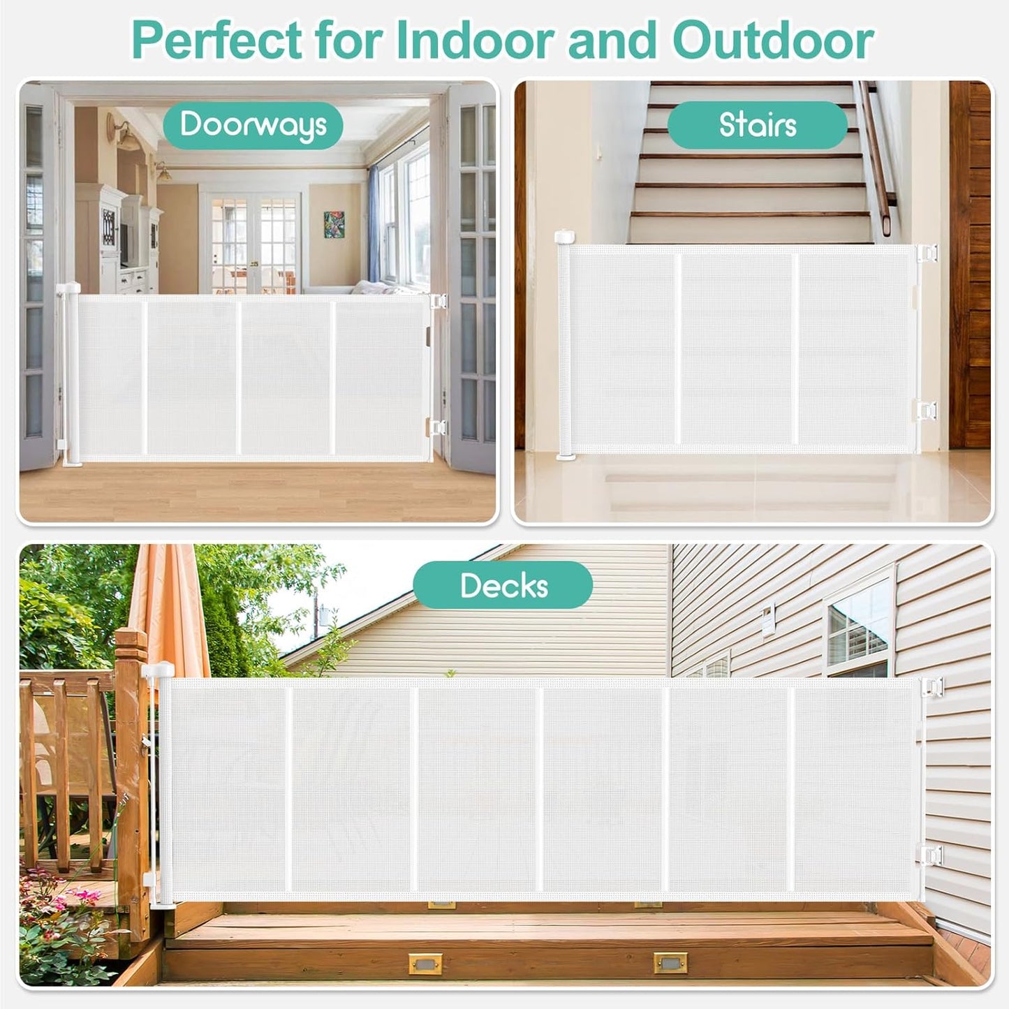 Upgrade 120 inch Retractable Baby Gates, EZIGO Extra Wide Baby Gate for Large Opening Extra Long Mesh Gate for Kids or Pet Dog Gate Child Safety Gate for Stairs Hallways Doorway Indoor Outdoor, Gray