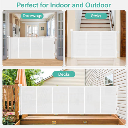 Upgrade 120 inch Retractable Baby Gates, EZIGO Extra Wide Baby Gate for Large Opening Extra Long Mesh Gate for Kids or Pet Dog Gate Child Safety Gate for Stairs Hallways Doorway Indoor Outdoor, Gray