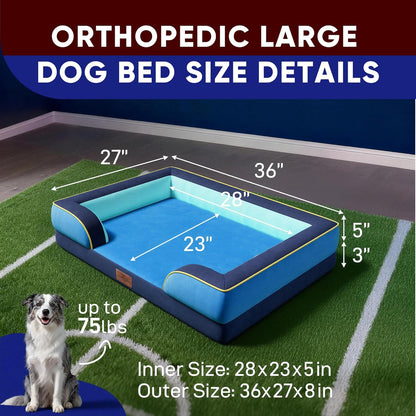 Comfort Expression Orthopedic Dog Bed for Extra Large Dogs 42x30 Inch, Waterproof Egg Crate Foam XL Pet Bed with Removable Bolsters, Dog Couch with Washable Cover & Non-Slip Bottom, Grey - Colors A