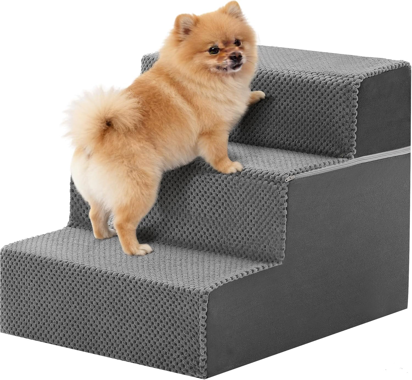 NEWBULIG 3-Step Dog Stairs, 15.7" H Dog Steps for Sofa and Chair, Non-Slip Sturdy Pet Steps for Small Dogs and Cats, Pet Ramp for High Bed Indoor(Grey)