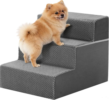 NEWBULIG 3-Step Dog Stairs, 15.7" H Dog Steps for Sofa and Chair, Non-Slip Sturdy Pet Steps for Small Dogs and Cats, Pet Ramp for High Bed Indoor(Grey)