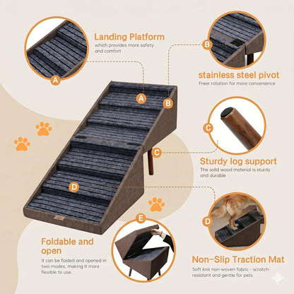 2-in-1 Dog Stairs for Bed and Couch, 21.6 Inch High,Foldable Ottoman with 6 Steps, Joint Relief for Small and Large Dogs (Gray H 21.6")