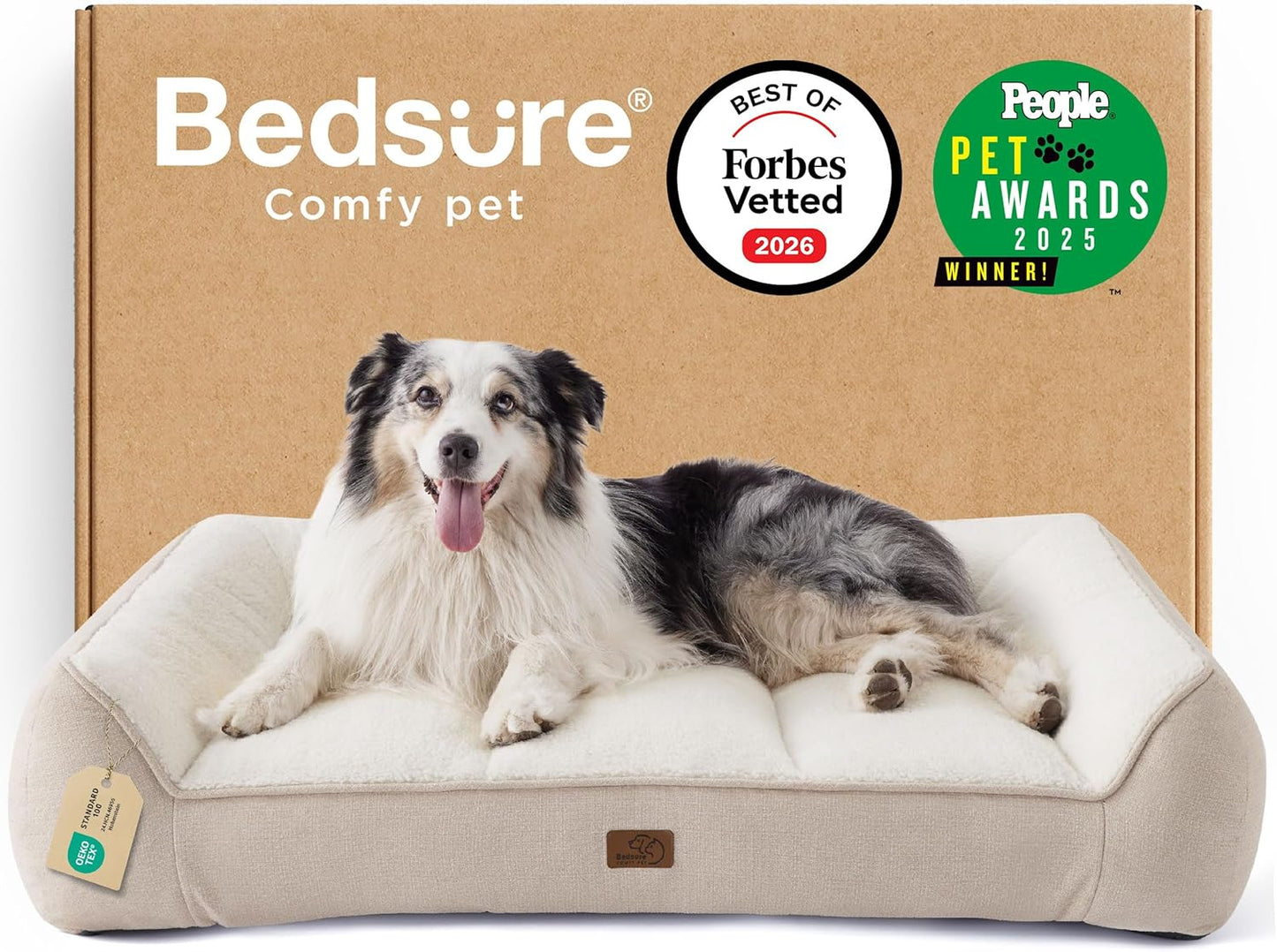 Bedsure SupportMax™ XL Pro Orthopedic Dog Beds Large Sized Dog - Extra Thick Supportive Dogs Couch with Waterproof Washable Cover, Extra Large Comfort Pet Sofa with Sherpa & Nonskid Bottom, Grey, 45"