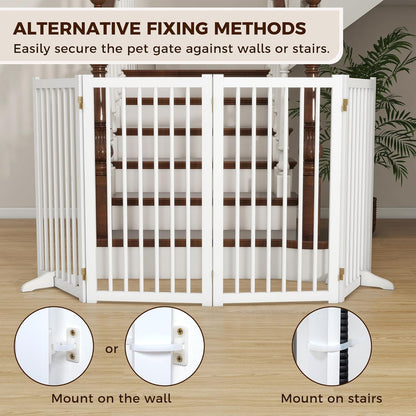 36" H Freestanding Dog Gate, Solid Wood Foldable Pet Gate with Support Feet, Wooden Tall Dog Gate for Doorway, Stairs & Indoor Use, 60" Wide Expandable Pet Fence, 3 Panels, Walnut