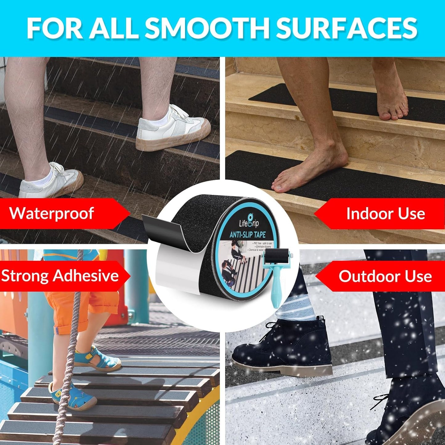 LifeGrip Anti Slip Transparent Anti Slip Tape, 4 inch by 30 feet, Non-Slip Traction Grip Tape to Tubs, Boats, Stairs, Clear, Soft, Comfortable for Bare feet (4" X 30')
