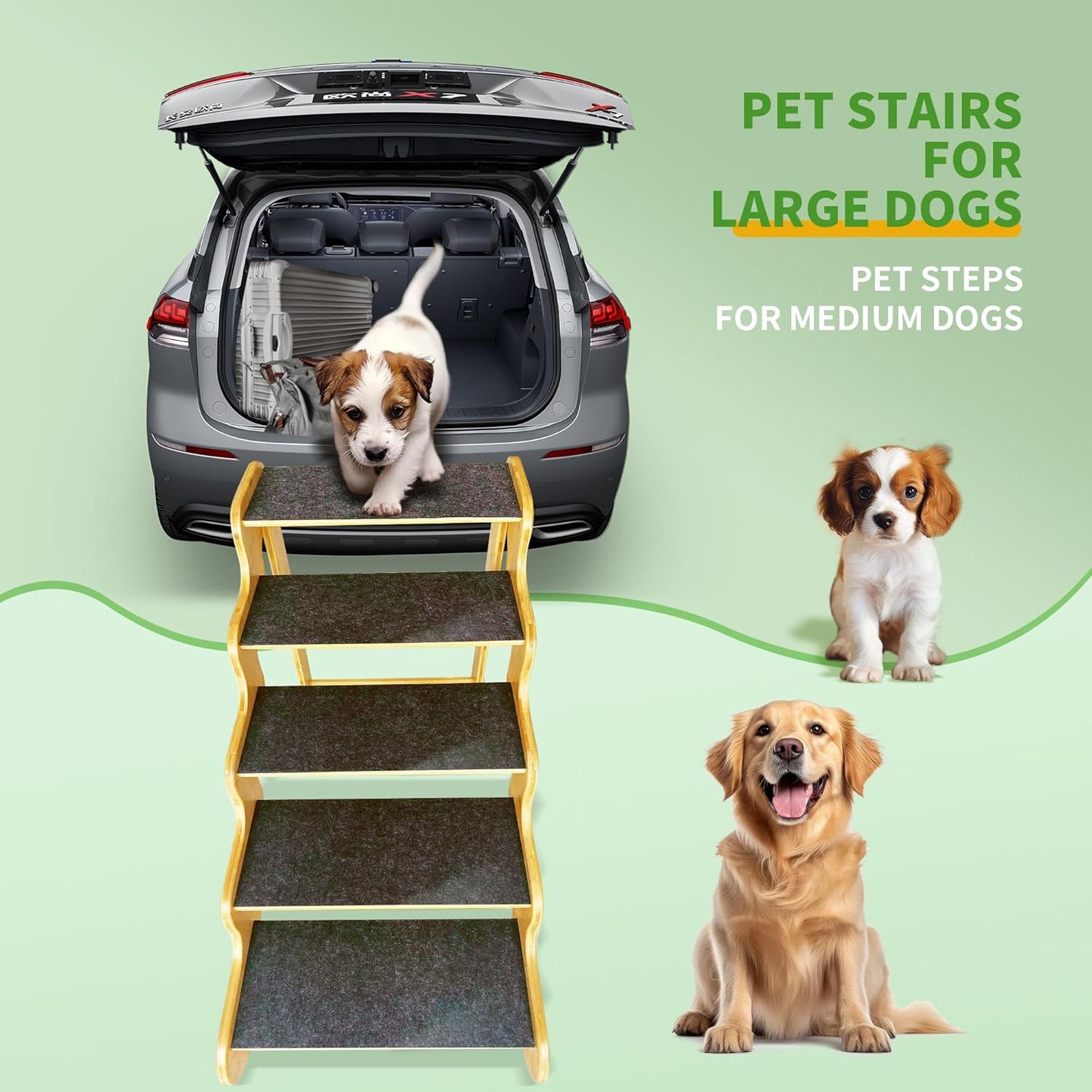 Dog Stairs for Small Dogs,3-Step Bamboo Wooden Dog/Pet/Cat Steps Ramp for Couch Sofa,Bed and Car, Can Support Weighing Up to 160 LB,