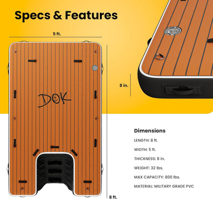 DOK Dog-DOK Inflatable Dock Platform: Safe & Easy Water Access for Dogs Up to 230 lbs; Floating Non-Slip EVA Foam with Dog Boat Ramp for Pool, Dock, & Lake | Military Grade & High Visibility