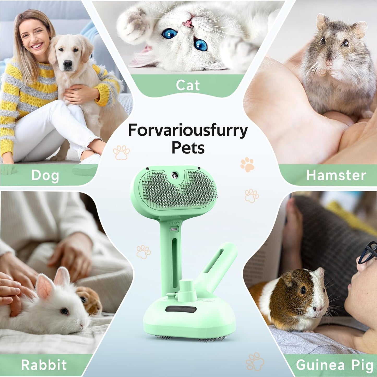 Pet Grooming Brush with Electronic Mist Spray - Gentle Deshedding Tool for Cats & Dogs, Pet Steam Brush，Reduces Shedding, Soft Bristles, Promotes Healthy Coat-Comes with a hair smoothing comb-White