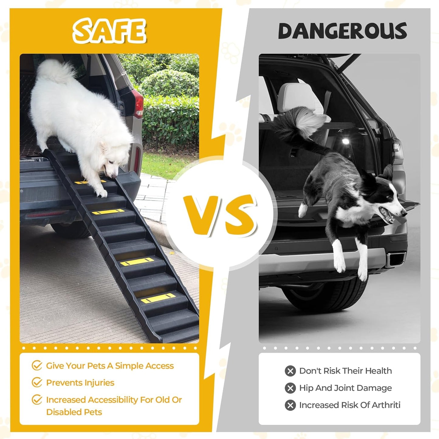 COZIWOW Portable Dog Car Ramps 61" L Folding High Traction Pet Stairs for Vehicles,SUV/Truck,Lightweight Ladder Ramp for Dogs Old Cats to High Bed,Couch-Easy Storage,Supports up to 165lb