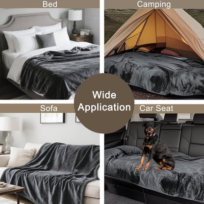 gogobunny Waterproof Blanket for Bed Couch Sofa, Liquid Pee and Fur Proof Pet Blanket for Dog Puppy Cat, Reversible Sherpa Fleece Throw Blanket Furniture Cover Protector (Grey, 50x60 inches)