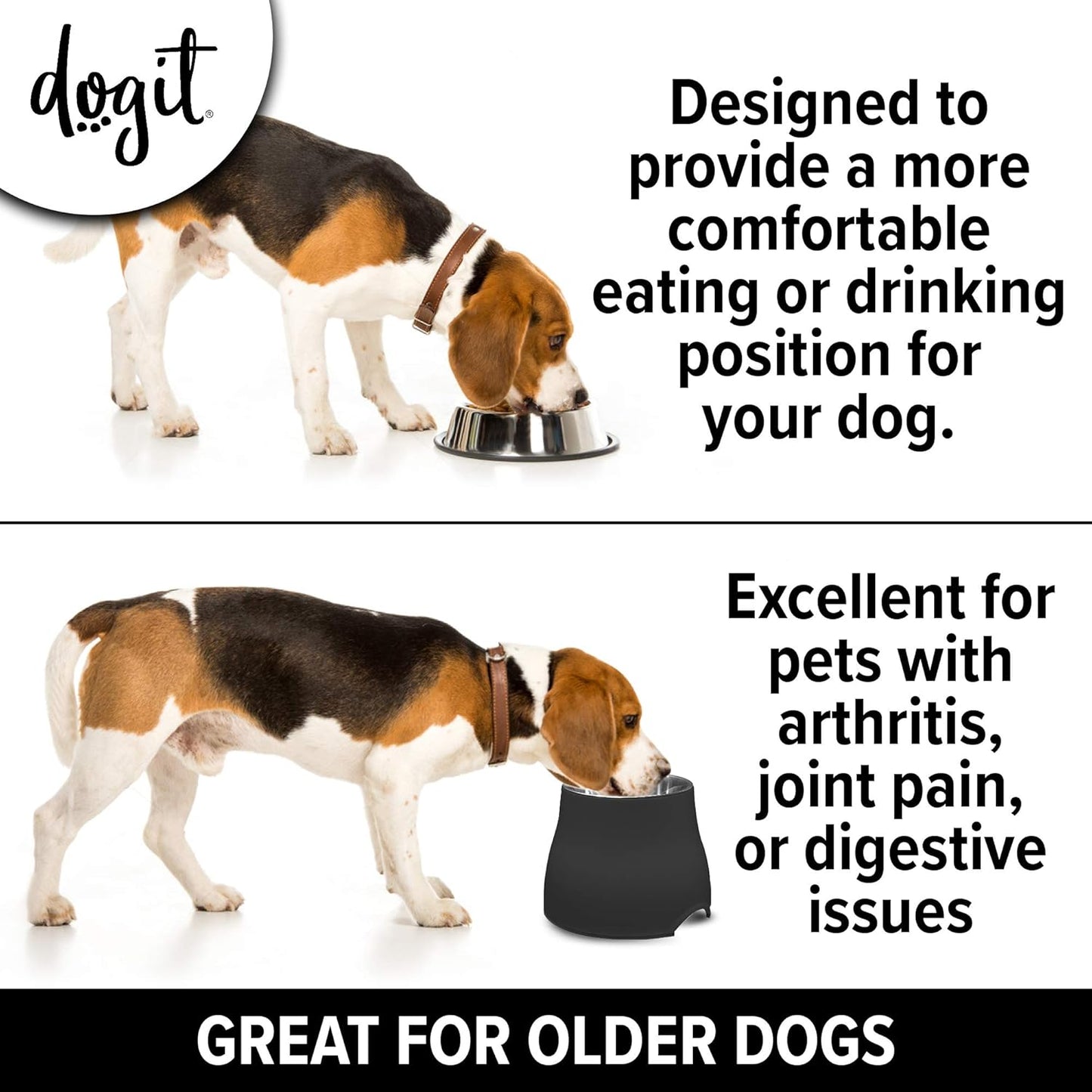 Dogit Elevated Dog Bowl, Stainless Steel Dog Food and Water Bowl for Large Dogs, White, 73753