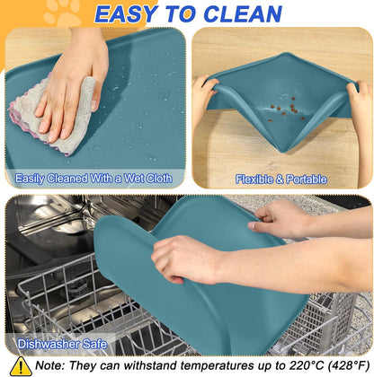 Small Silicone Pet Food Mat with Raised Edge for Food and Water Bowl, Square Dog Feeding Mats, Cat Food Trays for Floor Waterproof, Rubber Tray for Dogs and Cats, 12 x 12 x 0.7 Light Olive Green