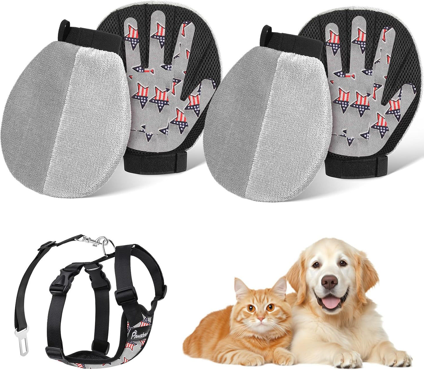 Pawaboo 2-in-1 Pet Hair Removal Glove – Reusable Electrostatic & Silicone Grooming Mitt for Dogs, Cats, Carpet, Couch, Car Seats & Clothing, Dual-Side Gentle Deshedding Tool, Easy to Clean