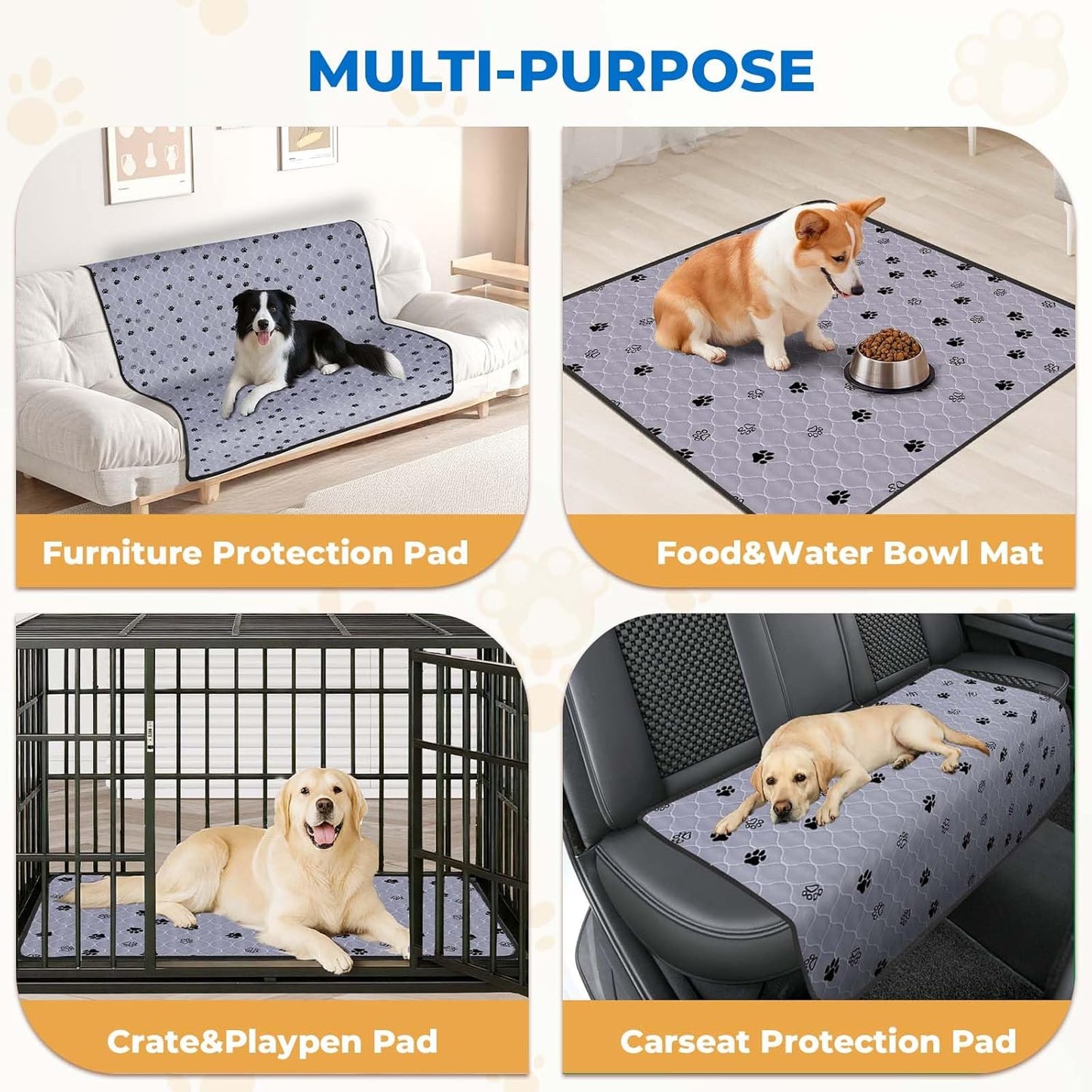 Fostanfly Washable Pee Pads for Dogs, 2 Pack Large 36"x41" Ultra-Absorbent and Leak-Proof Non-Slip Reusable Potty Training Pads for Dogs, Cats, Puppy, Potty Training of Add 8 Lanyards