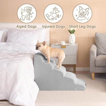 EHEYCIGA Curved Dog Stairs Ramp for High Beds 19.7" H, 4-Step Dog Steps for Small Dogs and Cats, Pet Stairs for High Bed Climbing, Non-Slip Balanced Pet Step Indoor, Grey