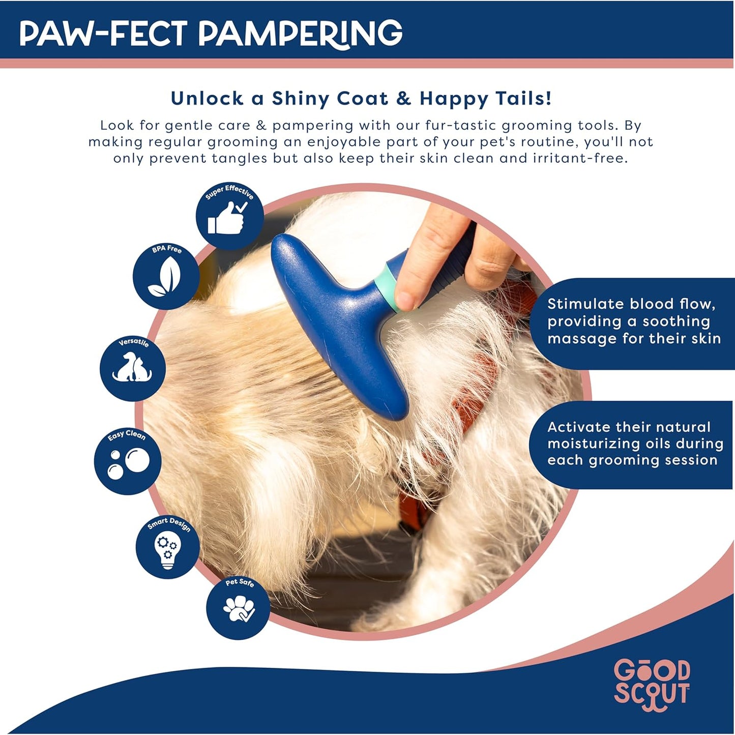 Good Scout 2-Piece Deshedding Tool Set with Self-Cleaning Slicker Brush & Dual-Head for Dogs & Cats, Gentle, Safe & Effective Grooming Tool for Short or Long Haired Animals