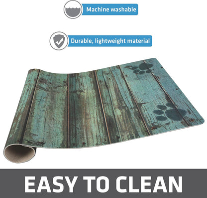 Drymate Pet Bowl Placemat, Dog & Cat Food Feeding Mat - Absorbent Fabric, Waterproof Backing, Slip-Resistant - Machine Washable/Durable (USA Made) (12” x 20”) (Indigo)