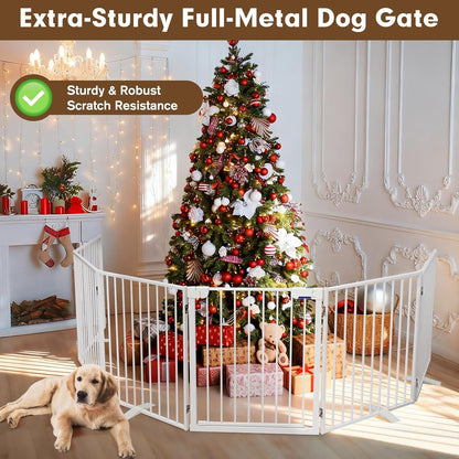 104" Extra Wide Dog Gate, Heavy Duty Metal Freestanding Dog Gate with Door for Indoor & Outdoor, Foldable Pet Fence for Doorways,House,Porch,Deck,Yard,Stairs, Auto Close(4 Panels,Black)