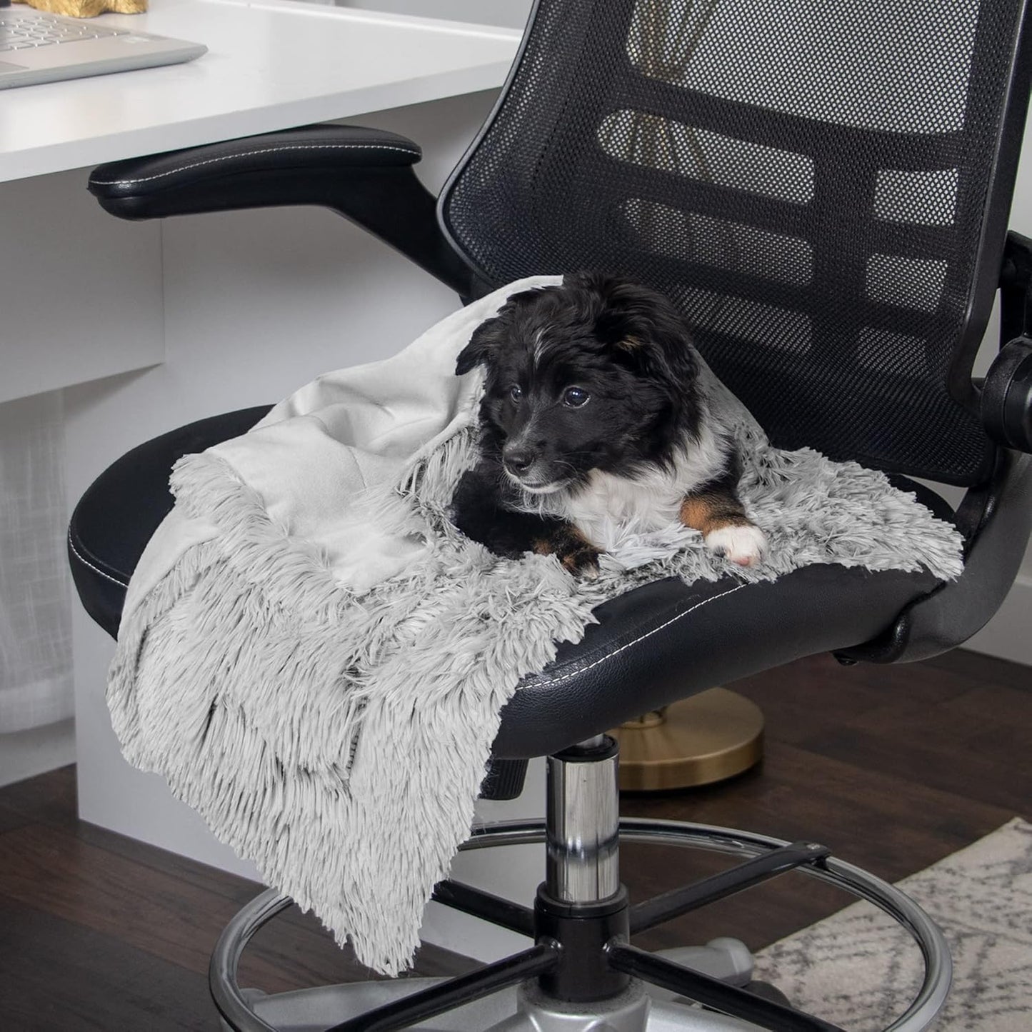 FurHaven Waterproof Throw Blanket For Dogs & Indoor Cats, Reversible Protective Pet Blanket, Extra Large, Long Faux Fur & Velvet, Mist Gray