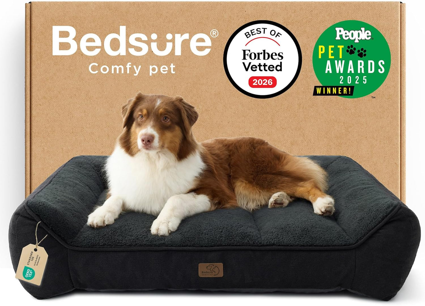 Bedsure SupportMax™ XL Pro Orthopedic Dog Beds Large Sized Dog - Extra Thick Supportive Dogs Couch with Waterproof Washable Cover, Extra Large Comfort Pet Sofa with Sherpa & Nonskid Bottom, Grey, 45"