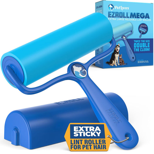 PetLovers EzRoll Reusable Lint Roller - Sticky for Life & Multi-Purpose Pet Hair, Dust, & Lint Remover for Clothing, Upholstery, & Cars - Sustainable, Washable & Efficient