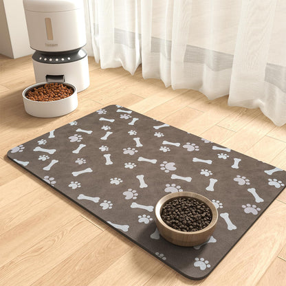 MontVoo Dog Food Mat-Pet Feeding Mat for Food and Water-No Stains Quick Dry Dispenser Cat Bowl Mat for Messy Drinkers(12"x19" Dark Grey)