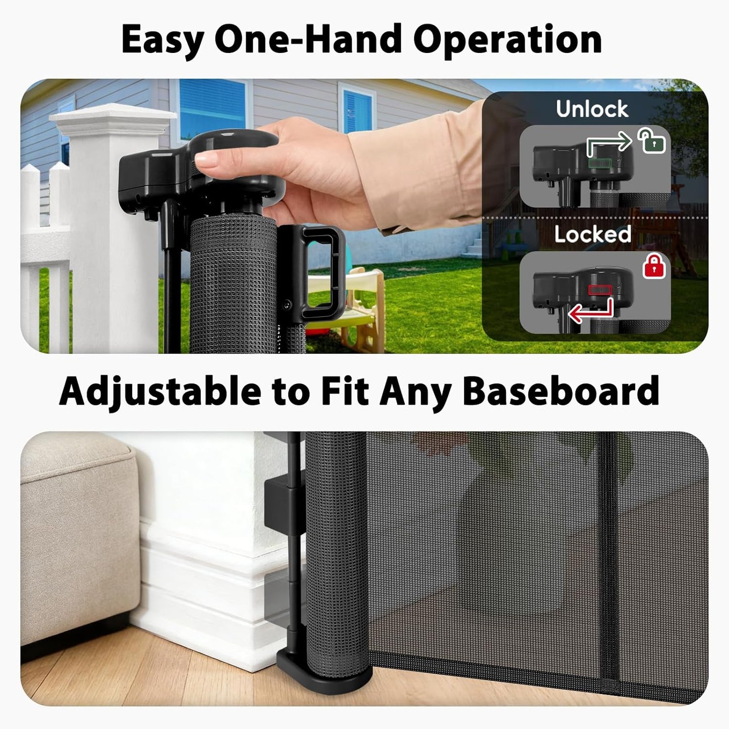 250" Reinforced Extra Wide Baby Gate Retractable Dog Gate, 21ft Extra Long Baby Gate Retractable Gates for Dogs, 48" Extra Tall Pet Gate Retractable Fence Outdoor Gate for Deck/Garage/Patio, Black