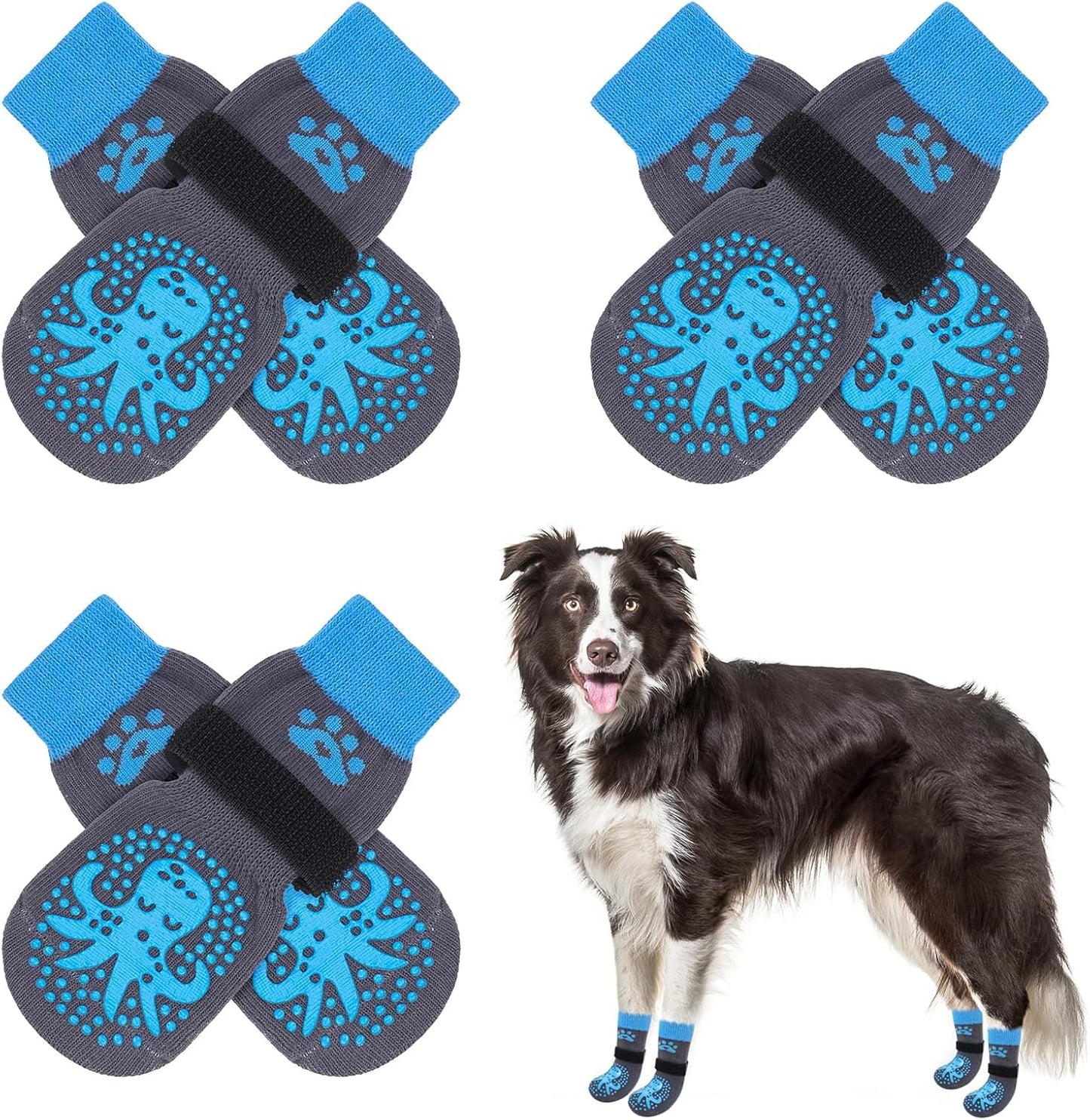 SCENEREAL 6Pcs Anti Slip Dog Socks to Prevent Licking Paws for Hot/Cold Pavement, Dog Grippy Socks for Hardwood Floors, Dog Shoes for Boots & Paw Protectors for Puppy Small Medium Large Senior Dogs
