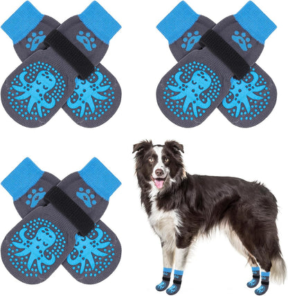 SCENEREAL 6Pcs Anti Slip Dog Socks to Prevent Licking Paws for Hot/Cold Pavement, Dog Grippy Socks for Hardwood Floors, Dog Shoes for Boots & Paw Protectors for Puppy Small Medium Large Senior Dogs