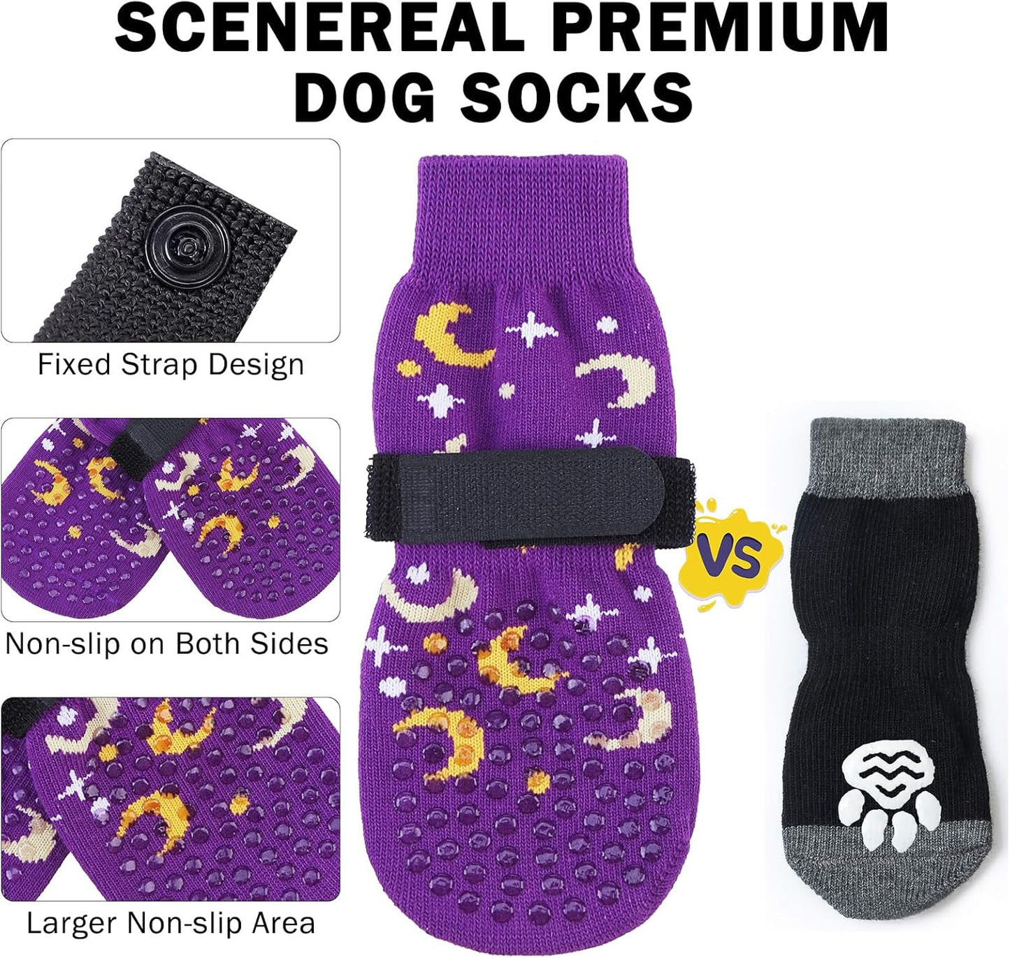 SCENEREAL 6Pcs Anti Slip Dog Socks to Prevent Licking Paws for Hot/Cold Pavement, Dog Grippy Socks for Hardwood Floors, Dog Shoes for Boots & Paw Protectors for Puppy Small Medium Large Senior Dogs