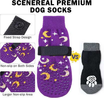 SCENEREAL 6Pcs Anti Slip Dog Socks to Prevent Licking Paws for Hot/Cold Pavement, Dog Grippy Socks for Hardwood Floors, Dog Shoes for Boots & Paw Protectors for Puppy Small Medium Large Senior Dogs