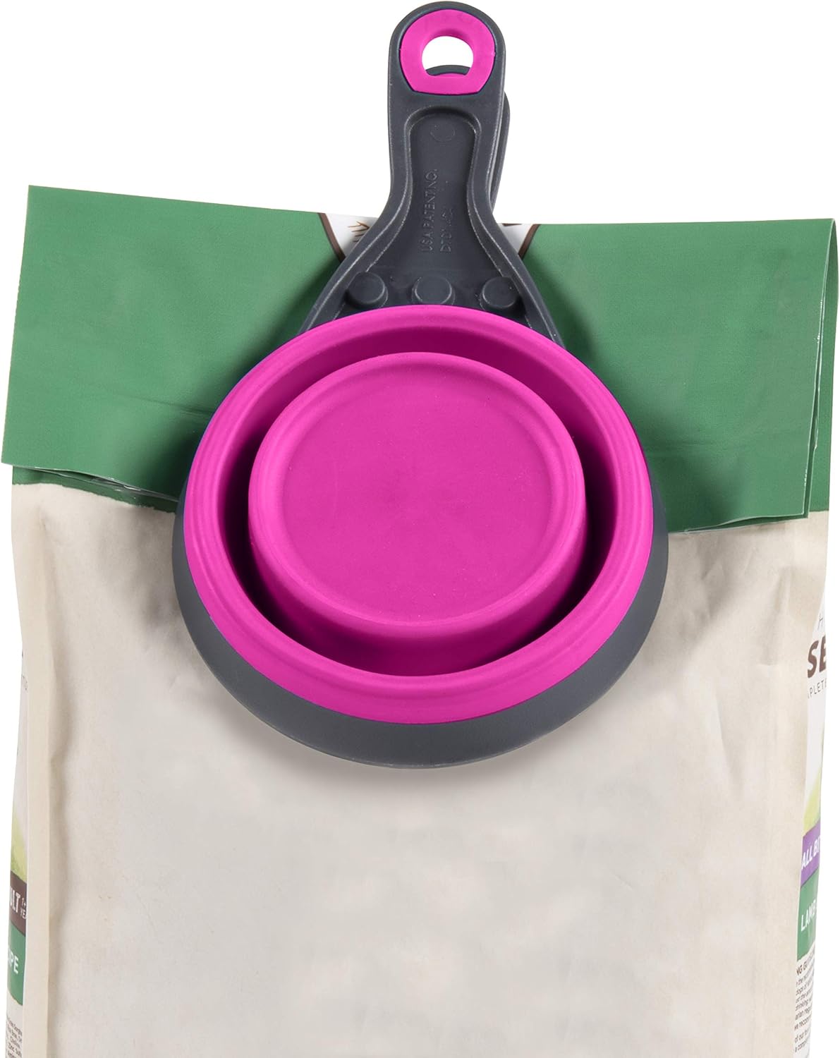 Dexas Pets Collapsible KlipScoop Collapsible Dry Dog Food Scoop and Dog Food Bag Clip, 1 Cup Capacity, Pro Blue