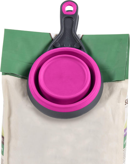 Dexas Pets Collapsible KlipScoop Collapsible Dry Dog Food Scoop and Dog Food Bag Clip, 1 Cup Capacity, Pro Blue