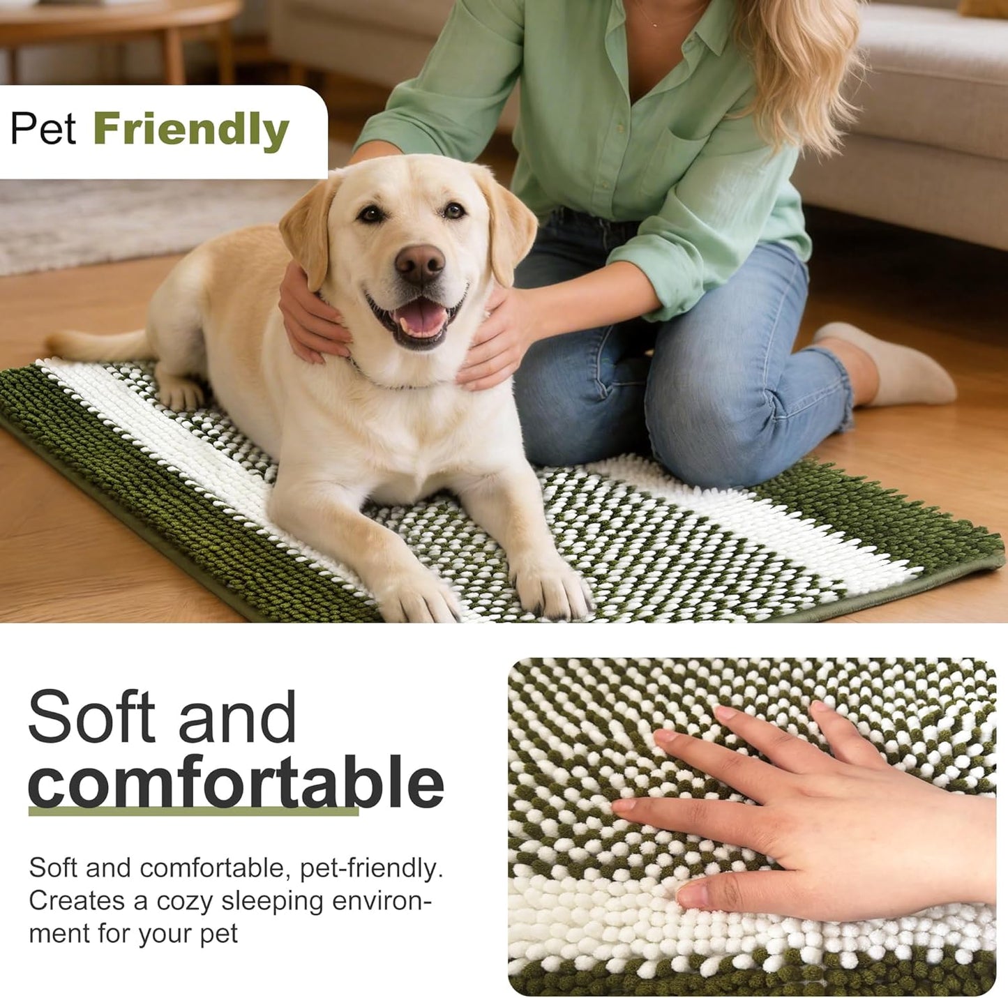 pobopobo Dog Door Mat for Muddy Paws - Absorbent & Washable Chenille Rug, Non-Slip Dirt Trapper for Indoor Outdoor Entryway, Quick Dry Pet Mat for Muddy Dogs (Striped Gray-Blue&White, 24" x 16")