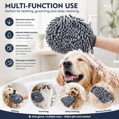 Super Absorbent Dog Dry Bath Gloves, Chenille Microfiber Pet Dirty Dogs Grooming Glove, Suitable for All Dog Breeds, For Wiping Wet Paws and Bodies, Machine Washable 2 Pack