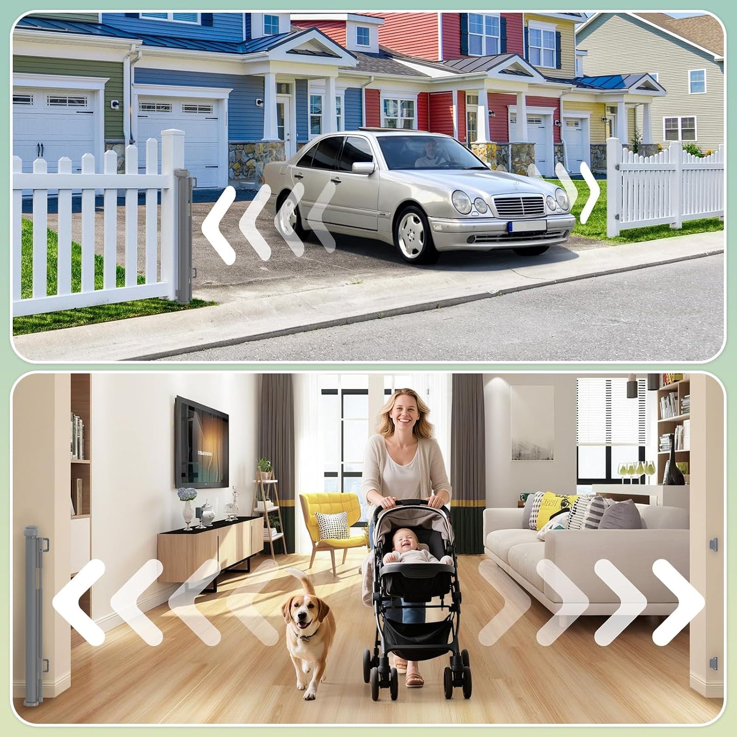 Retractable Baby Gates Extra Wide 150" × 34" Tall for Large Opening 12.5 Foot Retractable Dog Gate for Doorways, Stairs, Aisle, Indoor/Outdoor Retractable Gate for Garage, Hallways, Deck