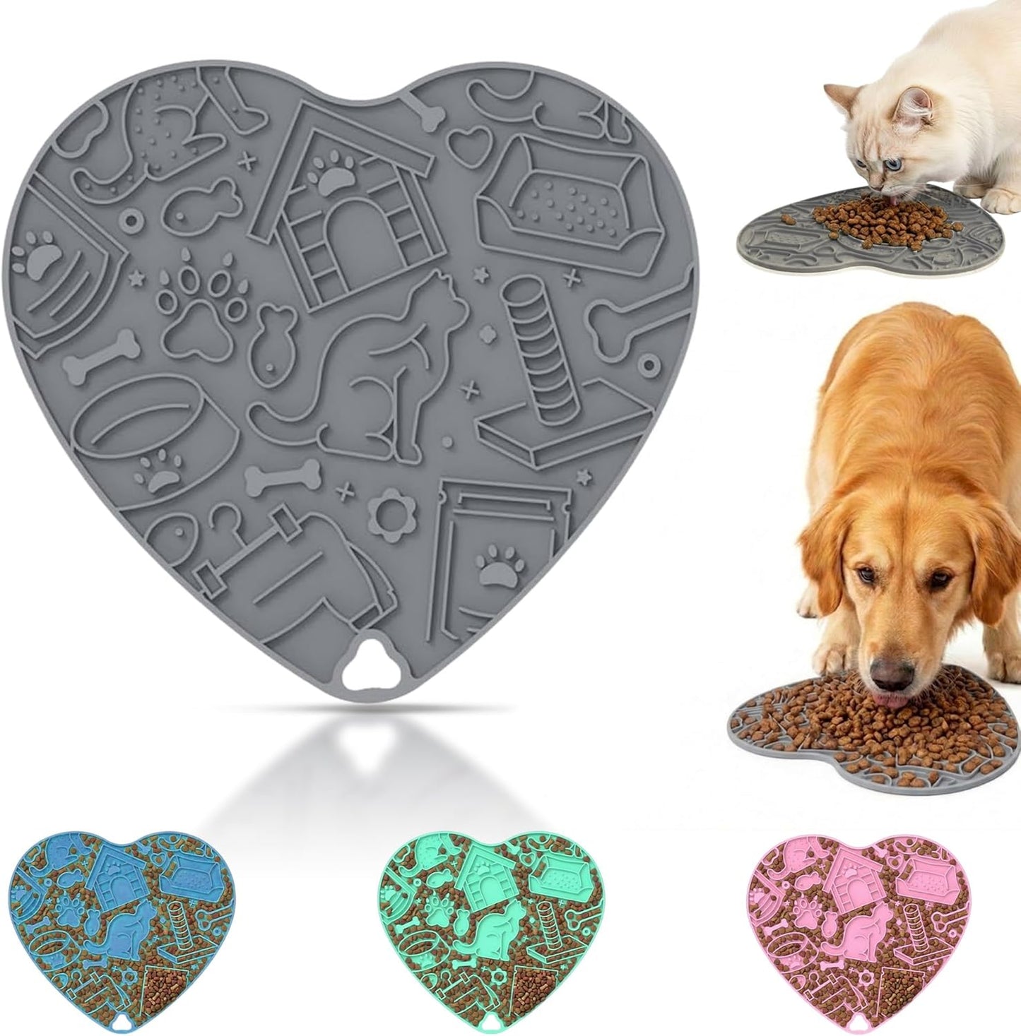 Cat & Dog Slow Feeder Puzzle Toy — Interactive Cat Puzzle Feeder Bowl, Dog Puzzle Feeder, Dog Lick Mat, Mental Stimulation Toy for Indoor Cats & Dogs, Anti-Gulp, Fun & Durable Heart Shape(Pink)