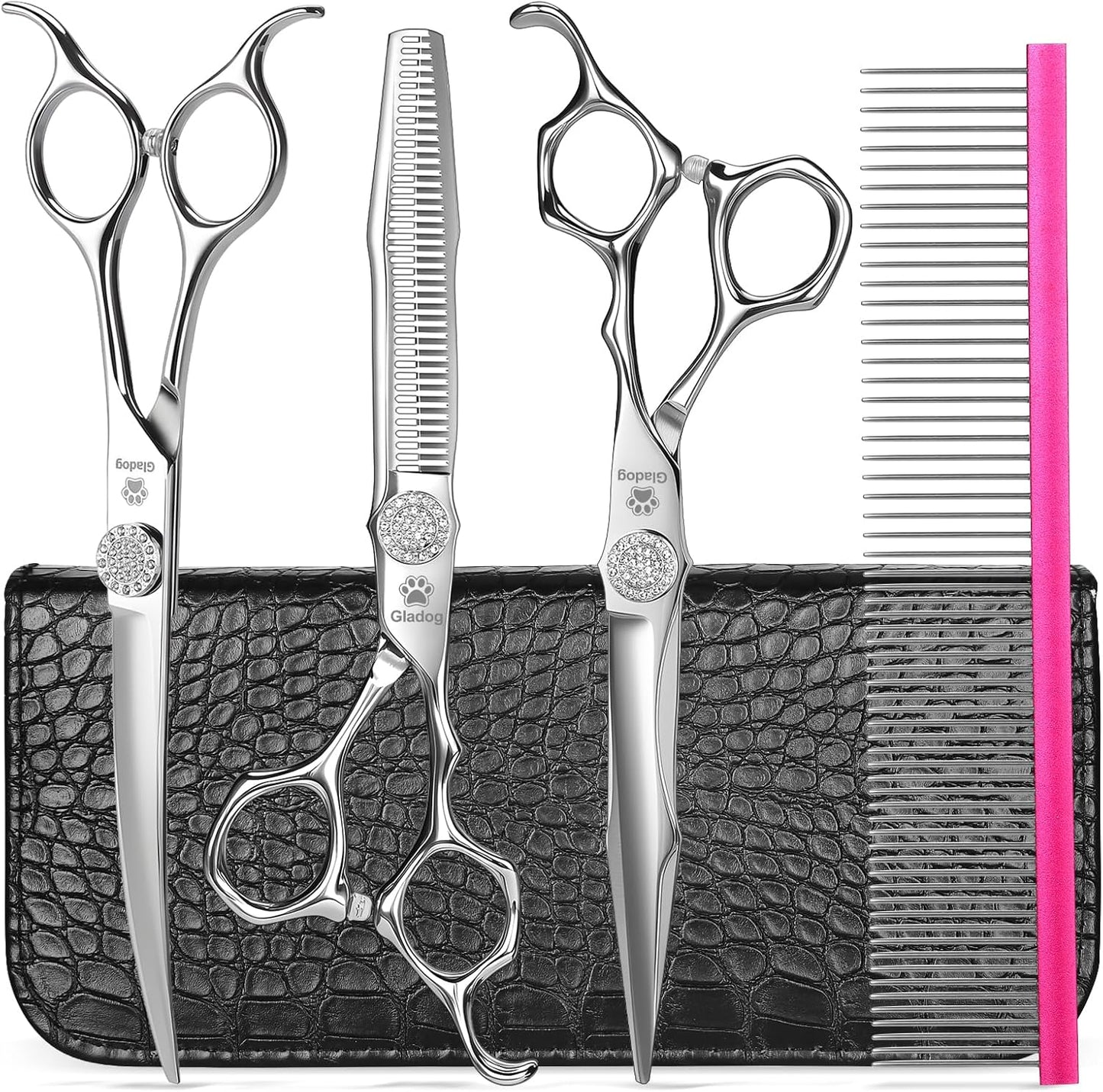 GLADOG Professional 5 in 1 Dog Grooming Scissors Set with Safety Round Tips, Sharp and Heavy-duty Pet Grooming Shears for Cats