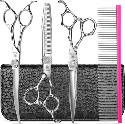GLADOG Professional 5 in 1 Dog Grooming Scissors Set with Safety Round Tips, Sharp and Heavy-duty Pet Grooming Shears for Cats