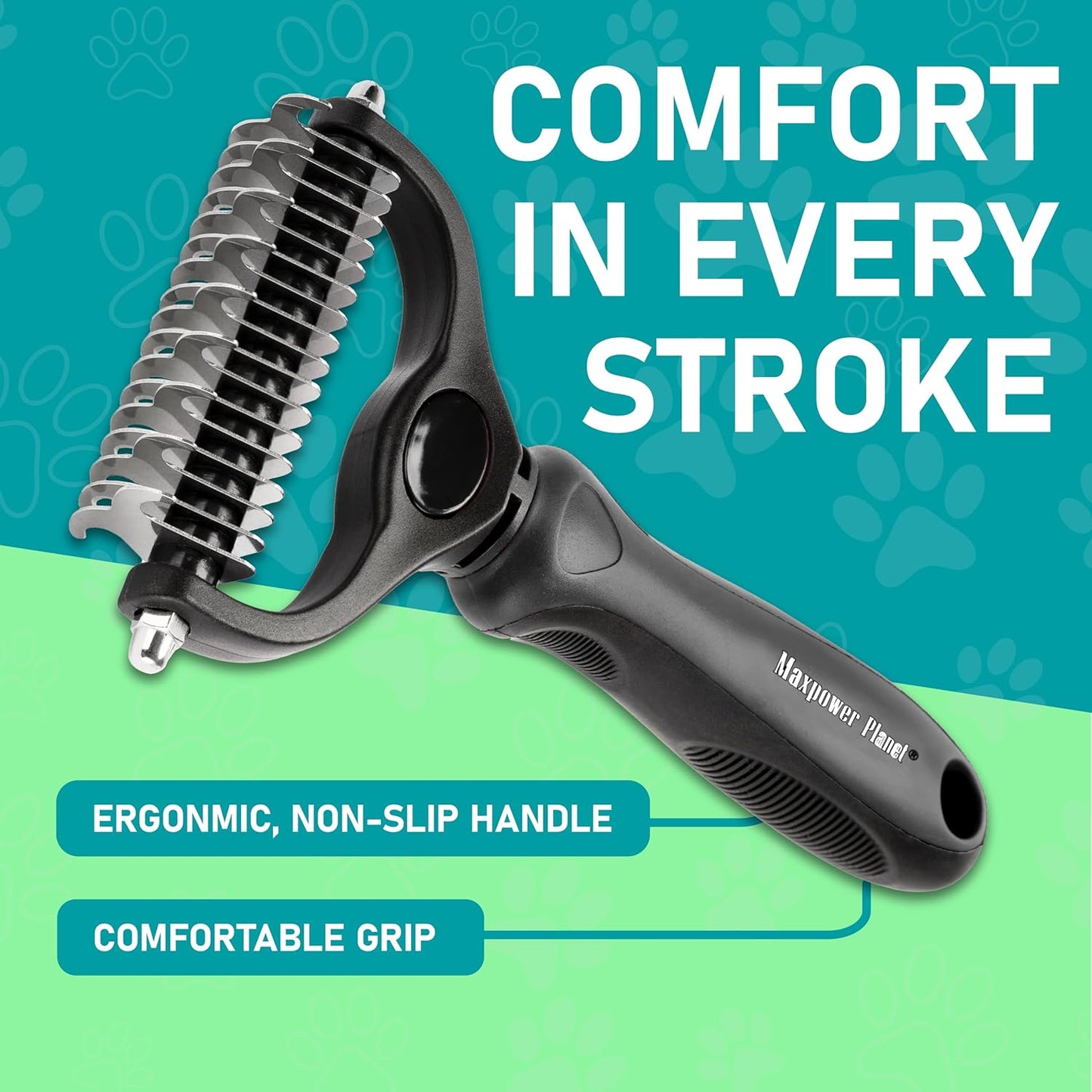 Maxpower Planet Dog Rake and Dog Hair Brush - Gently Removes Loose Undercoat, Mats and Tangled - Deshedding Grooming Tool for Dogs & Cats - Self Cleaning Slicker Brush - All Hair Types