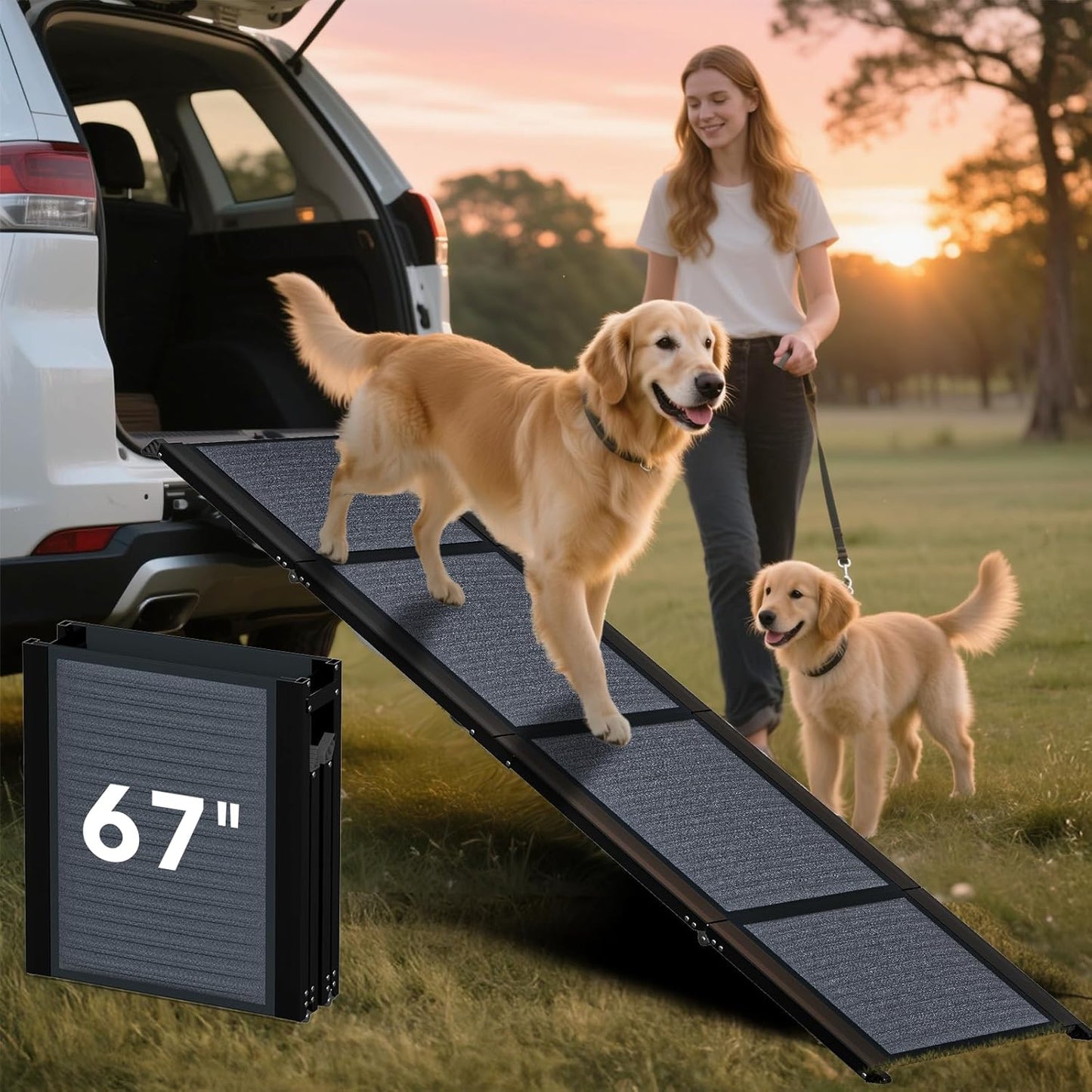 HBTower 63" Long x 17.3" Wide Folding Dog Ramp for Large Dogs Up to 250lbs - Portable Pet Ramp with Non-Slip Surface, Extra Wide Dog Car Ramps for Car, SUV, Truck & High Beds