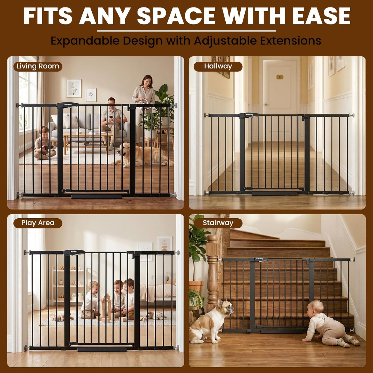 Mumeasy 36" High Extra Tall Dog Gate, 29.6"-40.5" Wide Pressure Mounted Tall Baby Gate for Dog, Auto Close Pet Gate with Door for Stairs,Doorways,House,Black