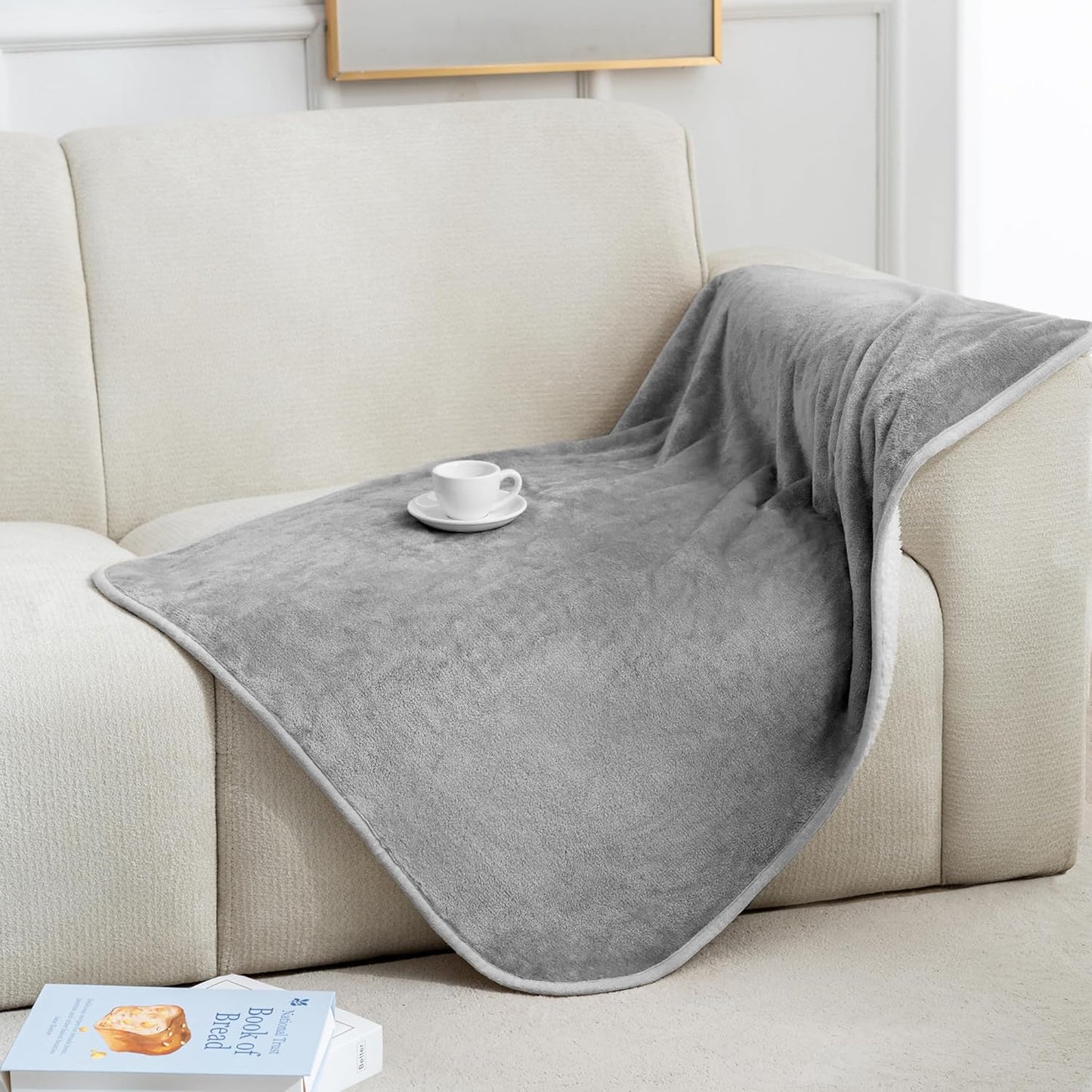 gogobunny Waterproof Blanket for Bed Couch Sofa, Liquid Pee and Fur Proof Pet Blanket for Dog Puppy Cat, Reversible Sherpa Fleece Throw Blanket Furniture Cover Protector (Grey, 50x60 inches)
