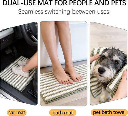 Dog Door Mat for Muddy Paws - Absorbent Quick-Dry Non-Slip Washable Chenille Pet Rug, Indoor Entryway Mat for Front Door & Crate (Brown, 24" L*16" W)