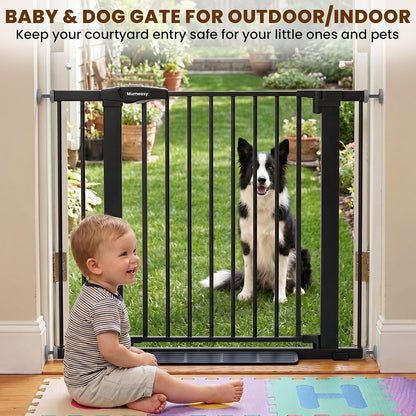 Baby Gate for Stairs, 29.7-40.6" Auto Close Dog Gate Indoor for Doorways, Dual-Lock Design, Adjustable Pet Gate No Drilling with Walk Thru Door for Hallways, Stroller Friendly, Black