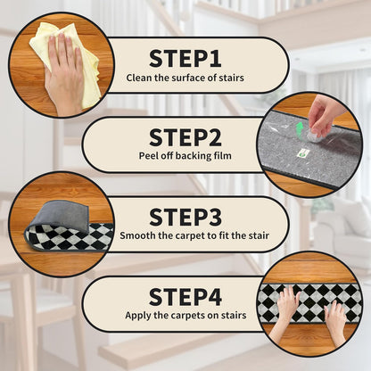 Non-Slip Stair Treads for Wooden Steps 15pcs,8"x30" Stair Carpet Treads for Indoor Use,Peel and Stick Stair Runners,Washable Reusable Adhesive Backing,Pet-Friendly Stair Capet for Kids,Elders,Dogs