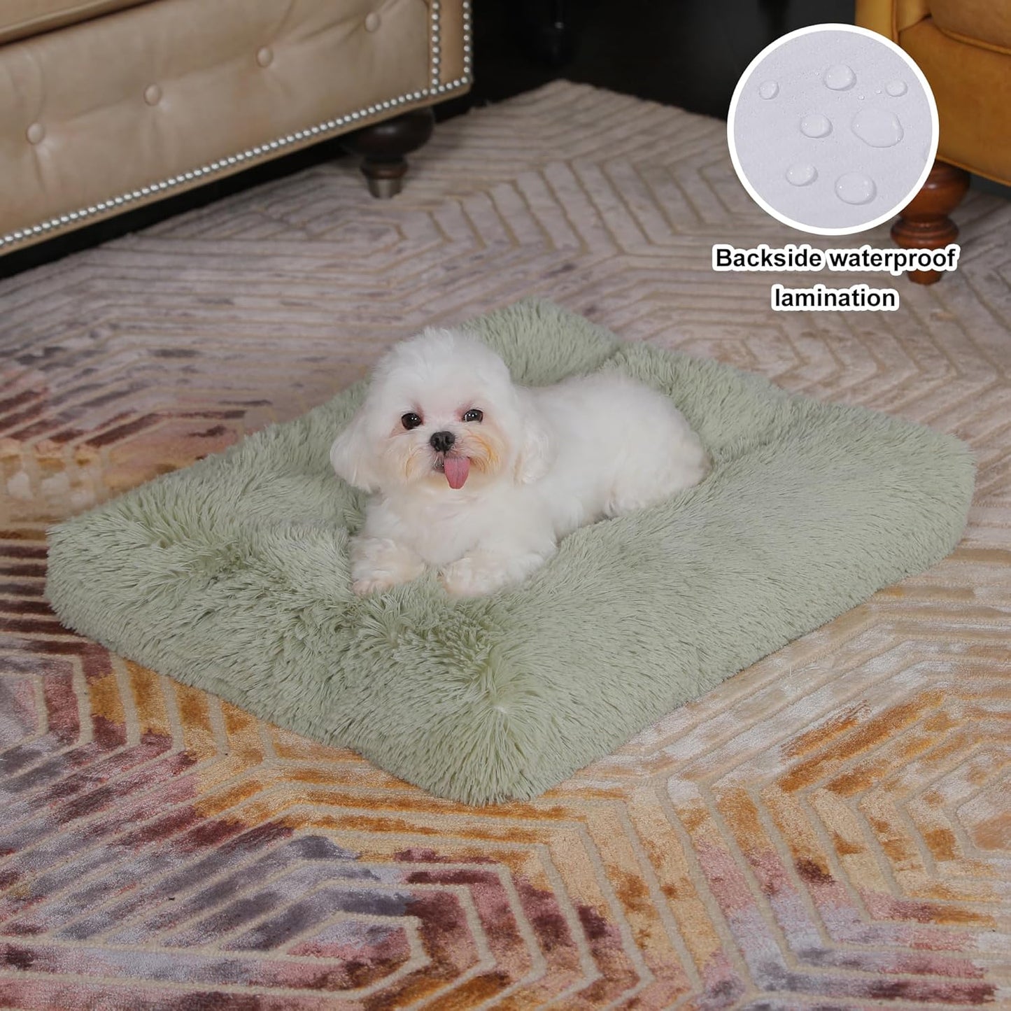 Bedfolks Waterproof Dog Crate Bed, Plush With Removable Washable Cover, Faux Fur Crate Pad for Medium Dogs, Fluffy Kennel 29"x21", Dark Grey