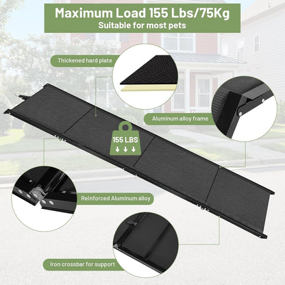 71”L*19.7”W Extra Wide & Long Dog Ramp for Car Truck SUV, Portable Folding Pet Ramps for Small Medium Large Dogs and Cats, Lightweight Aluminum Frame, Supports up to 155 Lbs